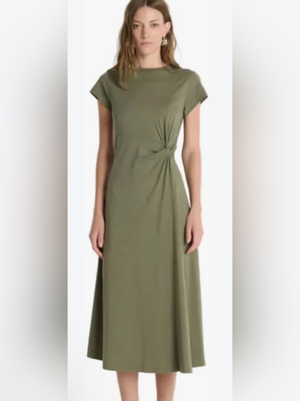 Anthro Nation Los Angeles Olive Knot-Detail Short Sleeve Maxi Dress XL